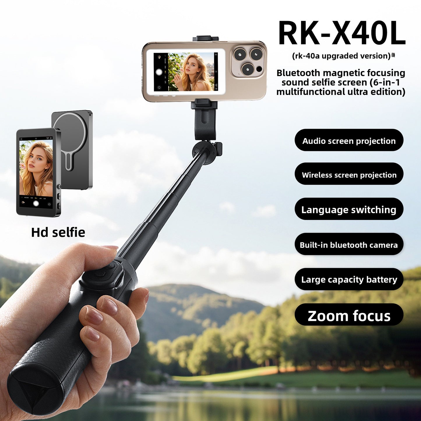 Magnetic Wireless Phone Selfie Screen Mirror with Zoom and Audio - FREE SHIPPING!